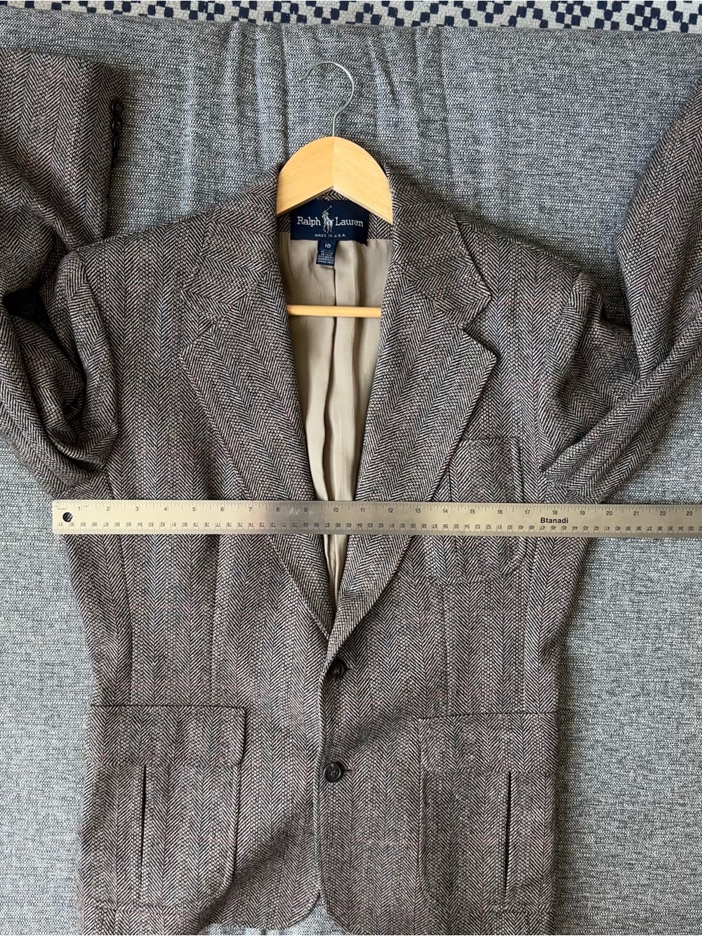 Vintage Ralph Lauren Wool Silk Blazer Women’s 10 Herringbone Tweed USA Jacket - Picture 11 of 14